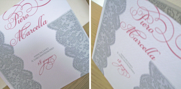 partecipazioni di matrimonio in pizzo di color argento