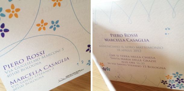 partecipazioni per matrimonio fiori viola arancio