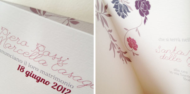 partecipazioni per matrimonio viola e fucsia