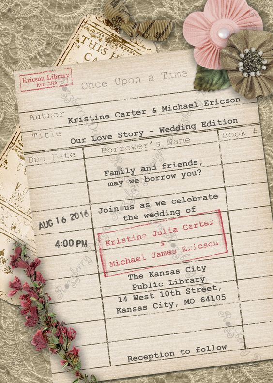 Partecipazioni di matrimonio stile tessera della biblioteca vintage