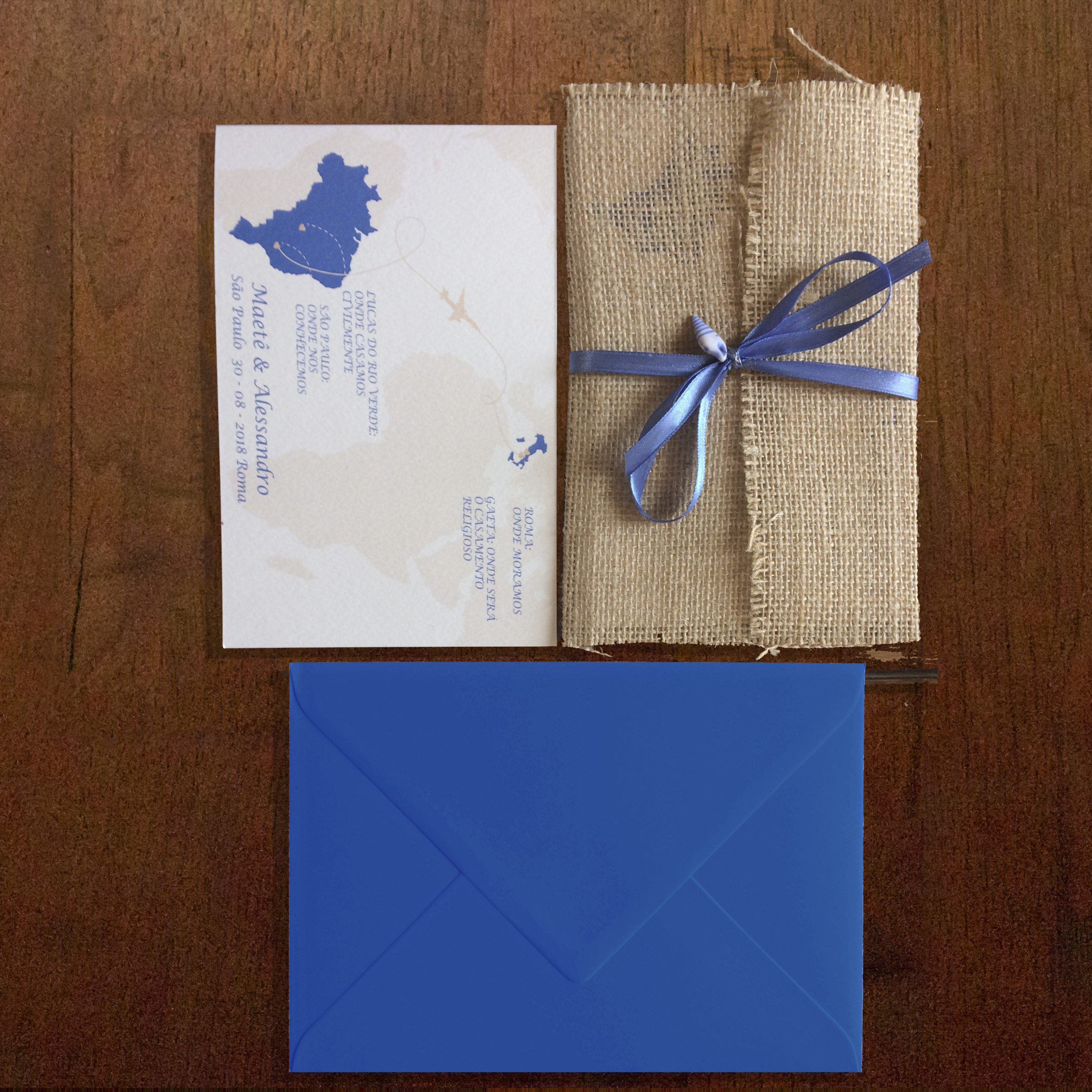 Partecipazioni matrimonio blu e juta