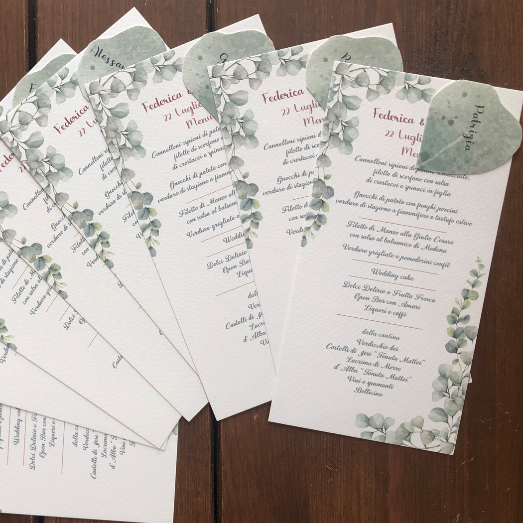 Menu matrimonio con foglia